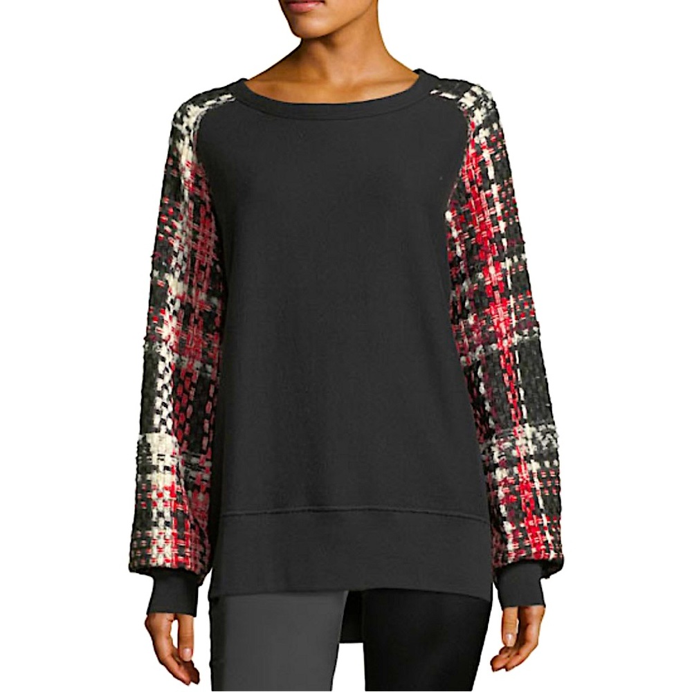 Rag & Bone Linton Racer Sweatshirt with Plaid Tweed Sleeves - Picture 7 of 15